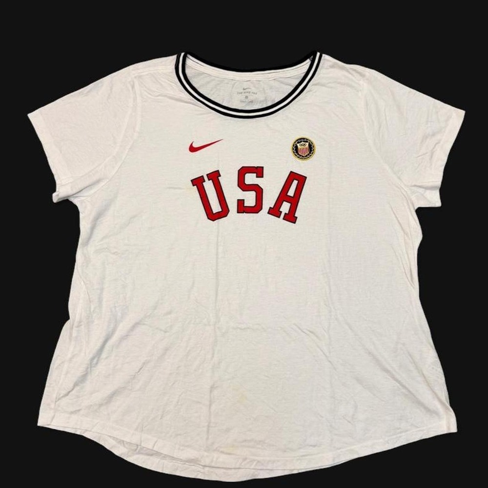 Nike USA Basketball Women's 1X White Ringer T-Shirt Graphic Tee